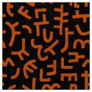 Tissu Motif de style Kuba 121019 - Orange sur noir