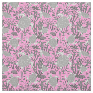 Tissu Motif de tortue de mer gris rose