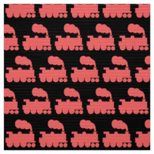 Tissu Motif de train à vapeur - rose tropicale sur noir