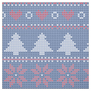 Tissu Motif de tricot de Noël Bleu