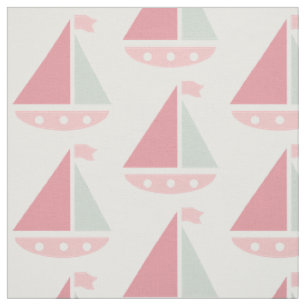 Tissu Motif de voilier rose blanc nautique
