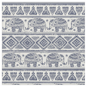 Tissu Motif d'éléphant ethnique bleu