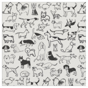 Tissu Motif des chiens noirs et blancs Cute Canine Love