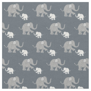Tissu Motif des Eléphants Bébés gris et blancs de Cut