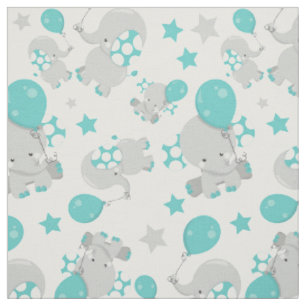 Tissu Motif Des Eléphants, Eléphants Mignons - Gris Bleu