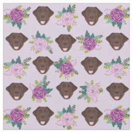Tissu motif des fleurs violettes du labrador au chocolat