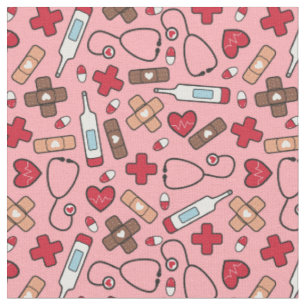 Tissu Motif des infirmières roses des Coeurs rouges