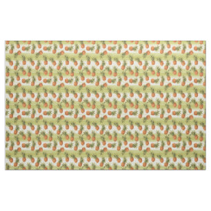 Tissu Motif d'été aux fruits d'ananas vert orange jaune