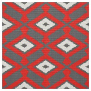 Tissu Motif d'Ikat - rouge, gris et beige