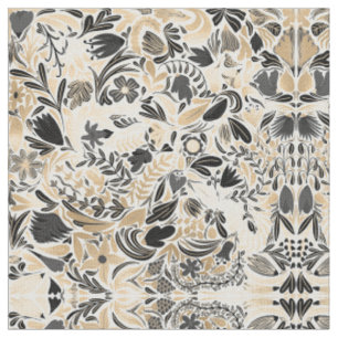 Tissu Motif d'illustration de Feuilles floraux noirs d'o