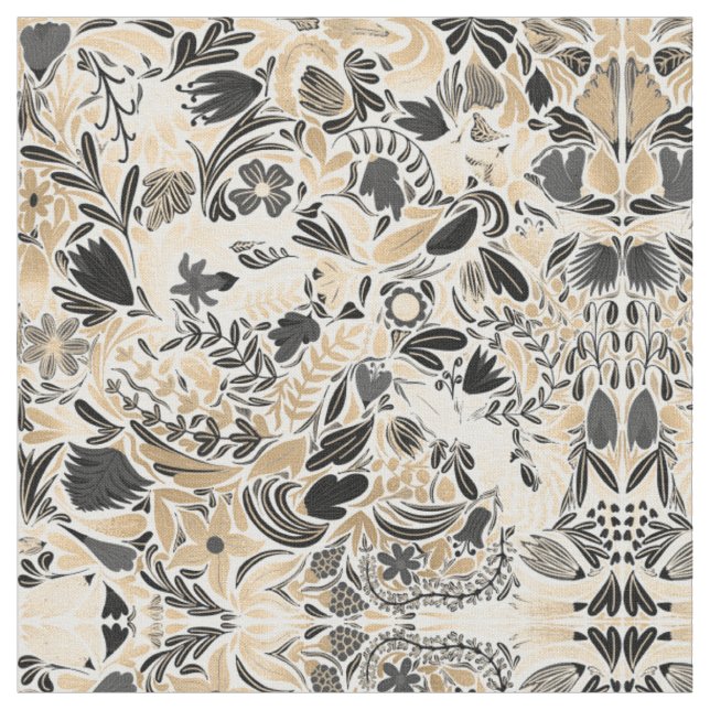 Tissu Motif d'illustration de Feuilles floraux noirs d'o (Fermer)