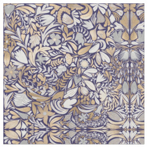 Tissu Motif d'illustration de la feuille florale blanche