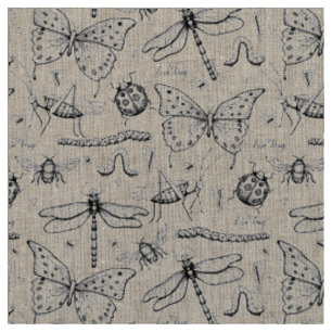 Tissu Motif d'illustration de lin naturel