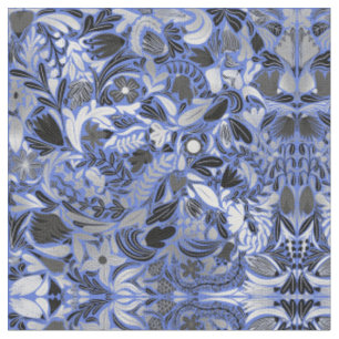 Tissu Motif d'illustration Feuilles floral bleu argent