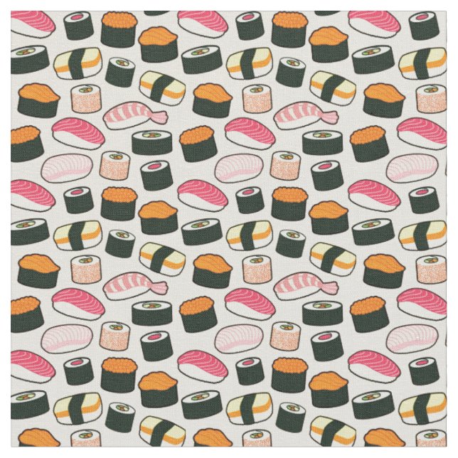 Tissu Motif d'illustrations d'amusement de sushi (Fermer)
