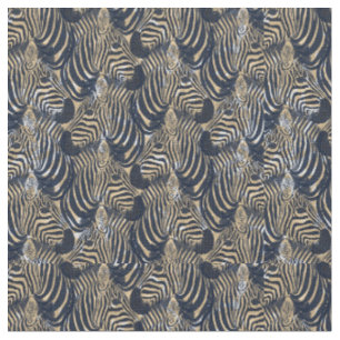 Tissu Motif d'impression moderne Gold Blue Zebras