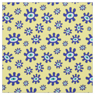 Tissu Motif d'oeil Abstrait bleu, jaune et blanc