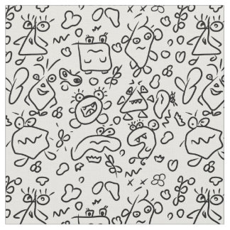 Tissu motif doodé noir et blanc