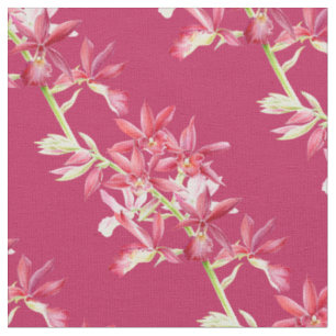 Tissu motif d'orchidée botanique d'art rouge