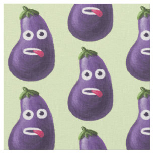 Tissu Motif drôle d'aubergine de bande dessinée