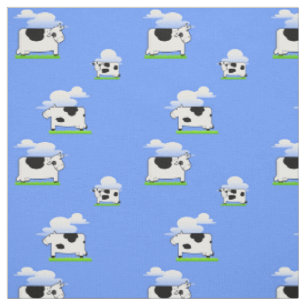 Tissu Motif drôle de vaches et de nuages à vol