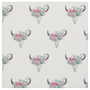 Tissu Motif du crâne de vache de Boho Floral