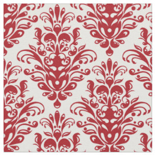 Tissu Motif élégant rouge foncé et blanc de damassé