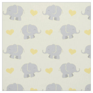Tissu Motif éléphant et coeurs jaune et gris mignon