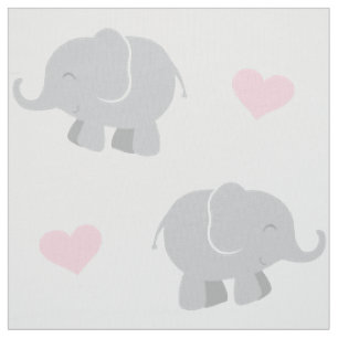 Tissu Motif éléphant rose et gris mignon et coeurs