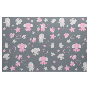 Tissu Motif Eléphant rose et gris pour bébé Imprimer