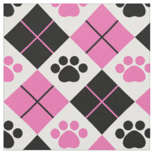 Tissu Motif Empreinte de patte Jacquard rose et noir