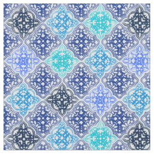 Tissu Motif en carrelage marocain peint en bleu