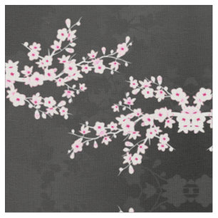 Tissu Motif en fleurs de cerisier noir rose