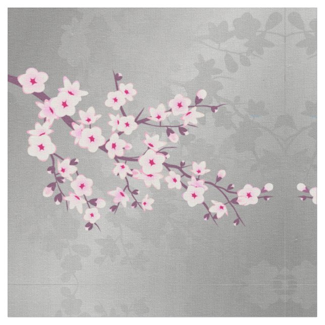 Tissu Motif en fleurs de cerisier rose gris (Fermer)