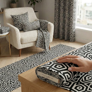 Tissu Motif étoile géométrique noir et blanc moderne