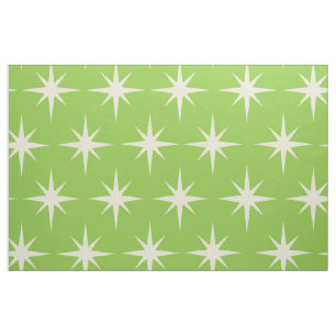 Tissu Motif étoiles rétro atomiques sur fond vert citron