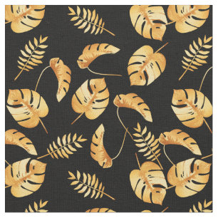 Tissu Motif Feuille Gold Tropical