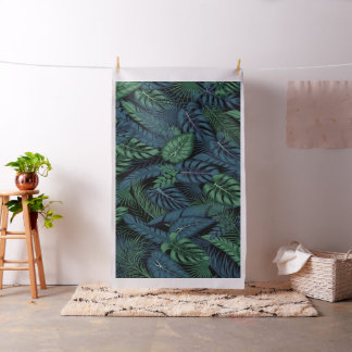 Tissu Motif Feuilles Tropicales de Minuit