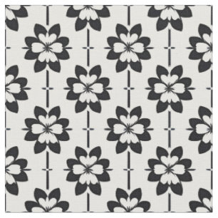 Tissu Motif floral abstrait noir et blanc