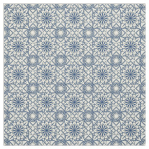 Tissu Motif floral d'art déco bleu et crème