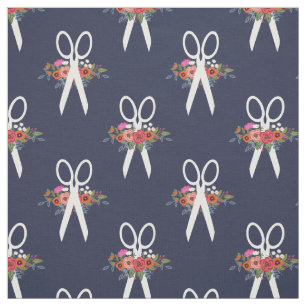 Tissu Motif floral de bleu marine de ciseaux
