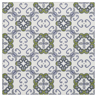 Tissu Motif floral gris et vert de damassé