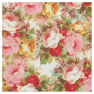 Tissu Motif floral jaune rose de roses rouges de