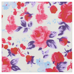 Tissu Motif floral rouge, pourpre, et rose lumineux