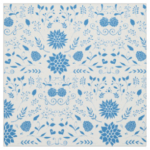 Tissu Motif Floral Rustique Bleu