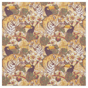 Tissu Motif floral tropical avec le tigre