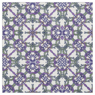 Tissu Motif floral vert et pourpre de damassé