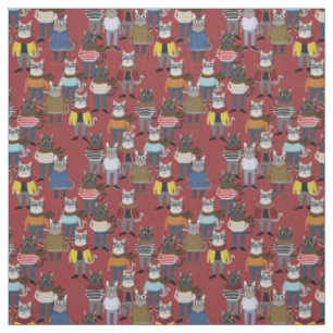 Tissu Motif frais de chat de hippie