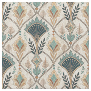 Tissu Motif géométrique abstrait déco sarcelle dorée en 