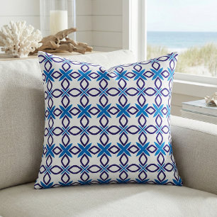 Tissu Motif géométrique bleu et blanc méditerranéen